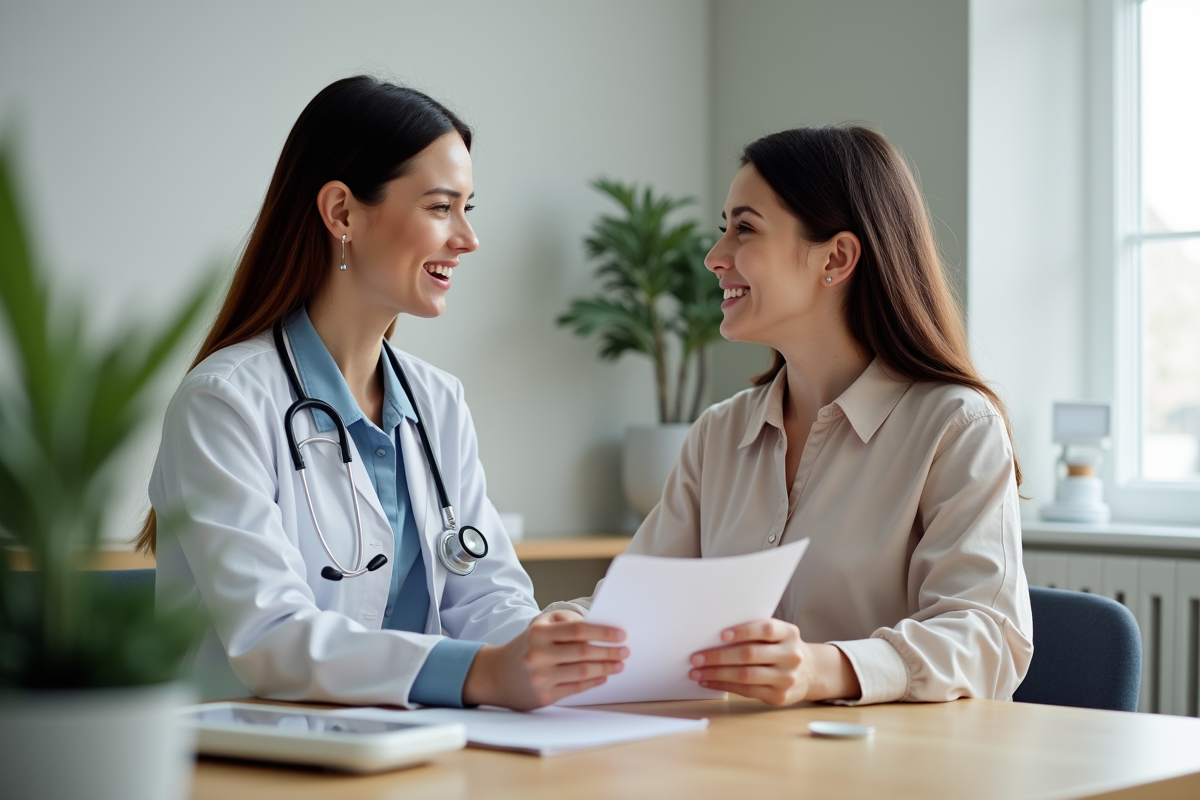 Professionnelle de santé discutant avec une maman après l