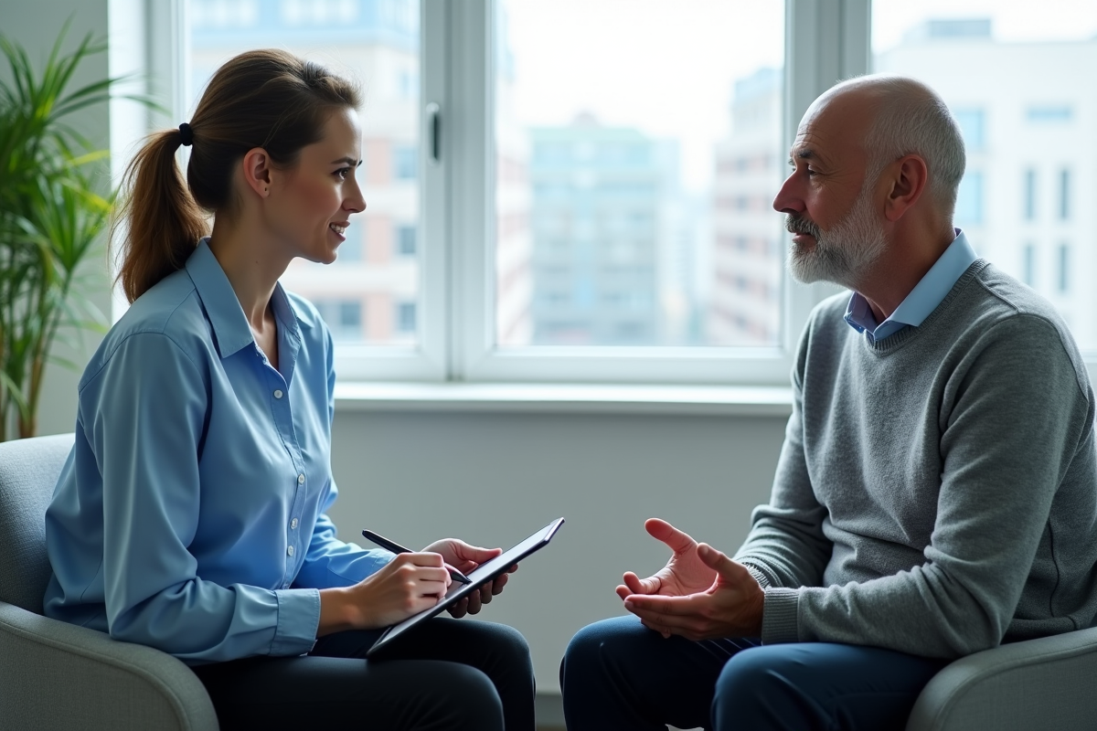 Dermatologue jeune note les mains d un patient adulte