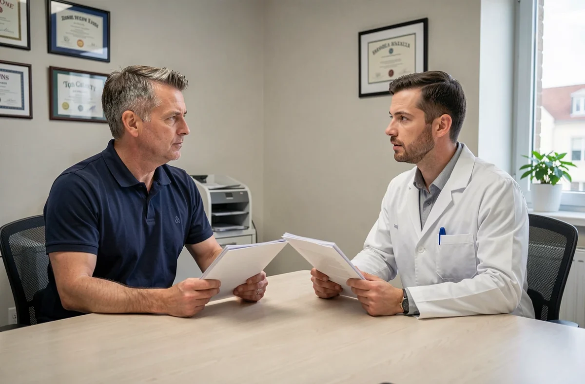 Consultation médicale entre un patient et un médecin conseil lors d'un entretien MDPH pour dépression
