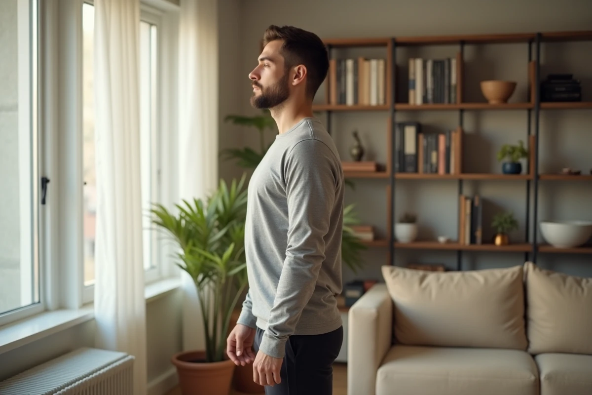 Jeune homme faisant un exercice de mobilité du cou à la maison