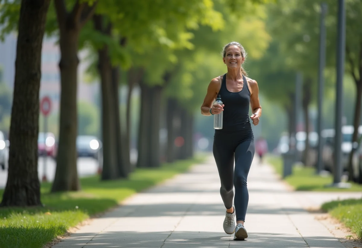 Femme en tenue de sport marchant dans la ville