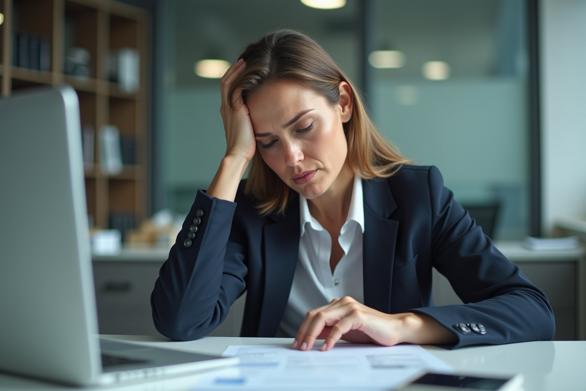 Femme d'affaires fatiguée au bureau en situation de stress