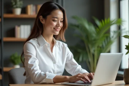 Femme élégante au bureau naviguant sur Garan Cedore