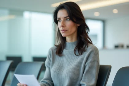 Femme assise dans une salle d'attente d'un laboratoire d'analyses médicales avant une prise de sang pour les transaminases SGPT