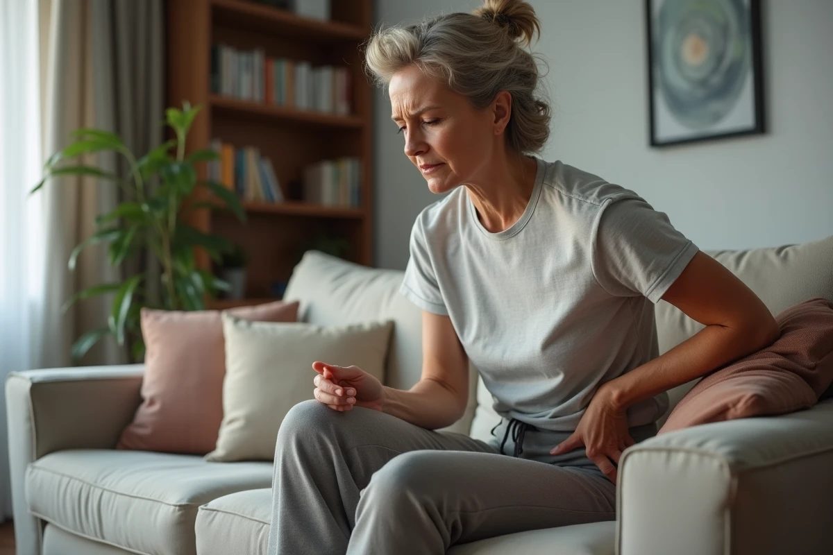 Femme d'âge moyen en tenue de sport soulevant doucement son côté