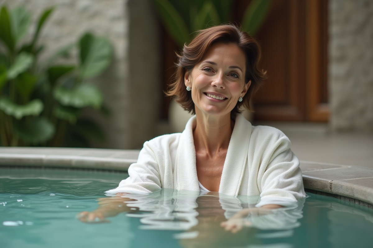 Femme d'âge moyen se relaxant dans un spa intérieur