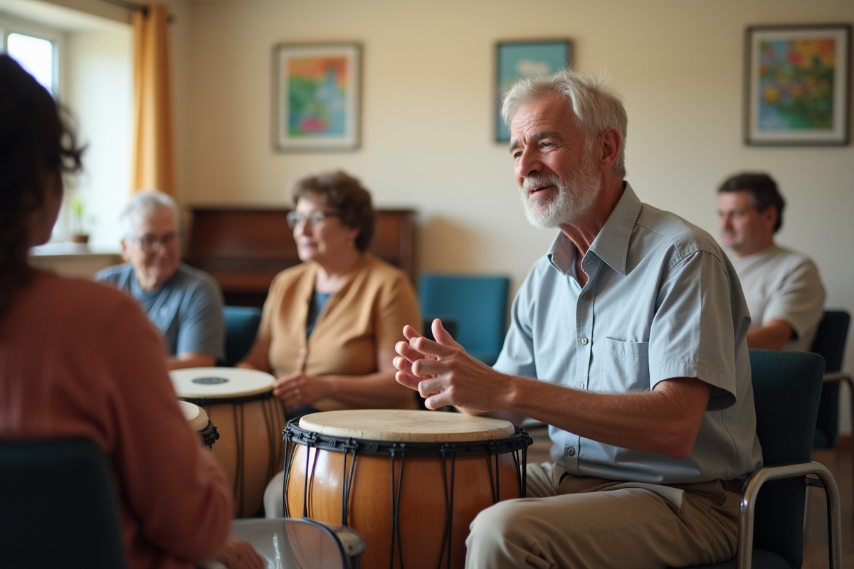 Homme âgé jouant du tambour lors d