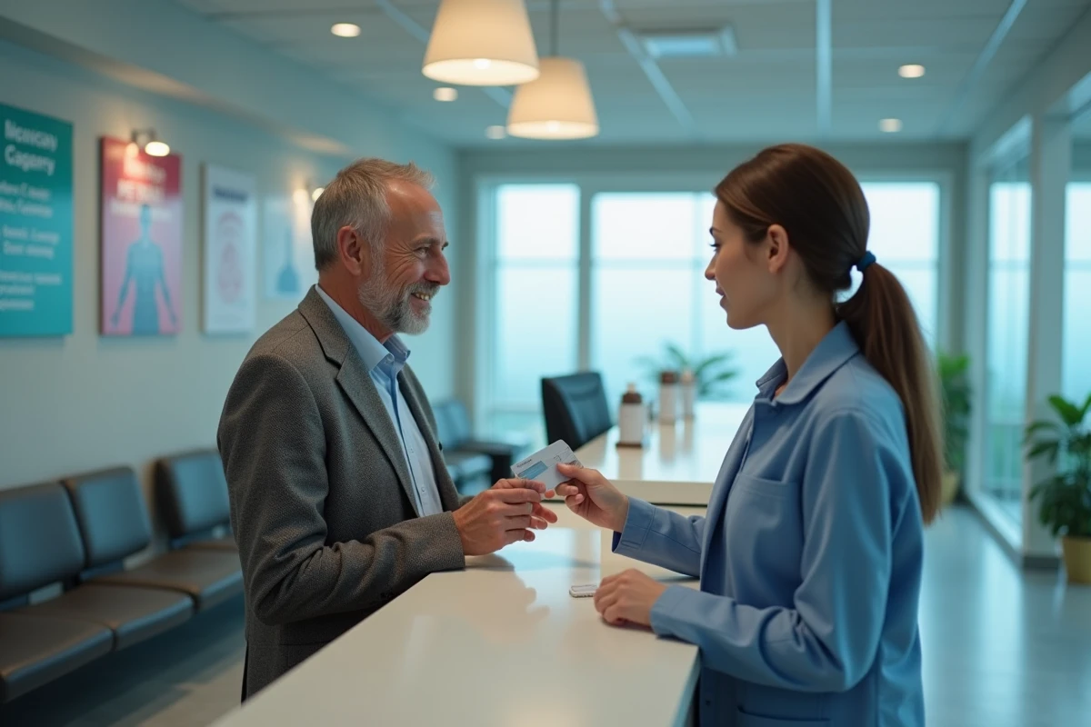 Homme parlant à la reception d