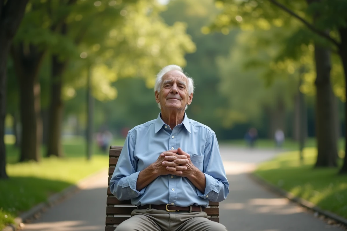 Homme âgé assis paisiblement sur un banc de parc