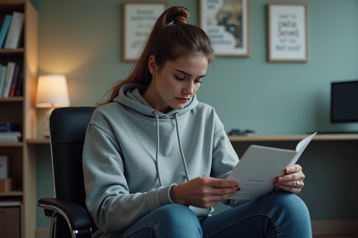 Jeune femme tenant une brochure d