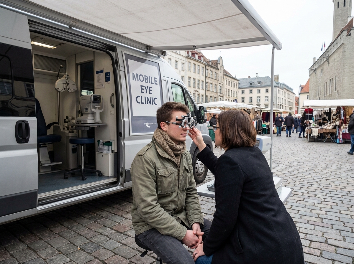 Jeune homme faisant un test de vue en extérieur