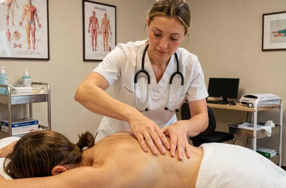 Kinésithérapeute réalisant un massage thérapeutique sur le dos d'un patient à Meaux