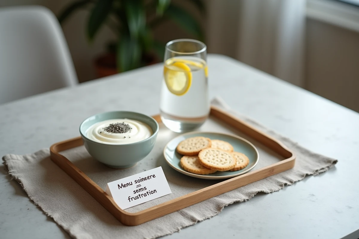 Plateau repas diabétique avec gruyère, yaourt grec et crackers complets, menu semaine équilibré sans frustration