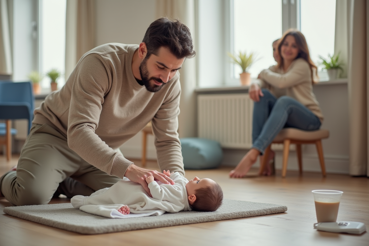 Partenaire pratiquant soin de bébé avec poupée lors d