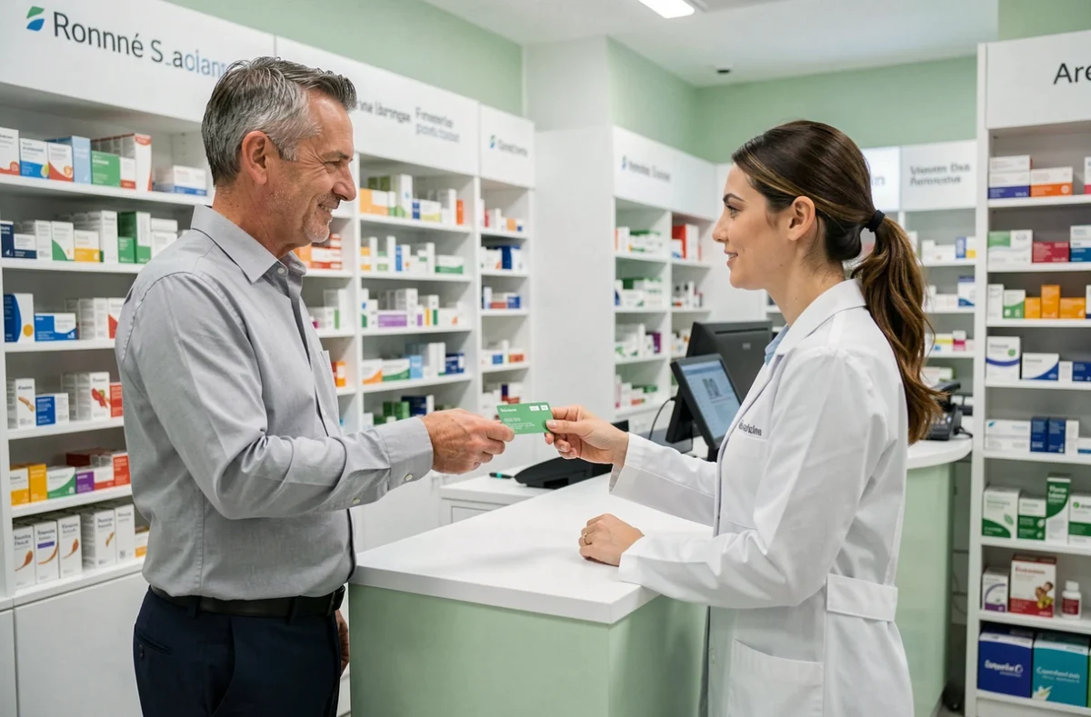 Patient utilisant sa carte de mutuelle Ociane Matmut dans une pharmacie française