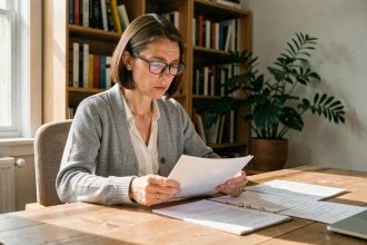 Femme préparant ses documents médicaux pour un entretien MDPH lié à la dépression