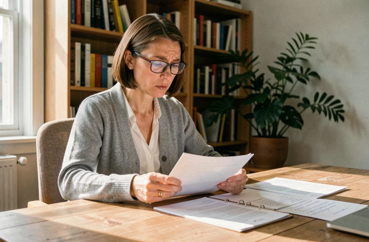 Femme préparant ses documents médicaux pour un entretien MDPH lié à la dépression